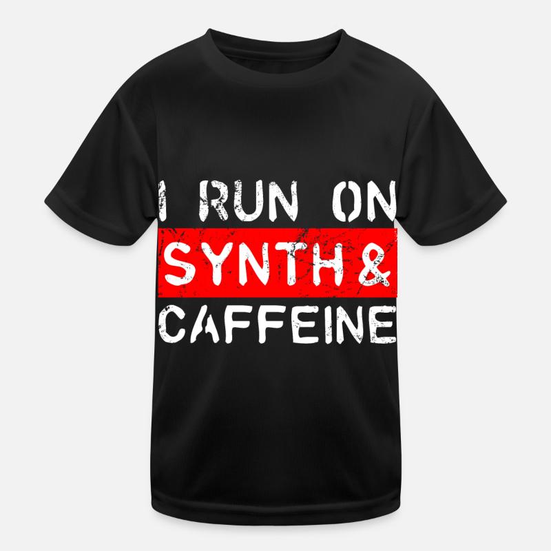 I run on synth & caffeine Kinder Funktions-T-Shirt