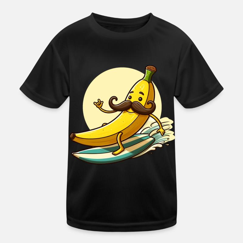 Banane Surft mit Schnurrbart - Kinder Funktions-T-Shirt - Schwarz