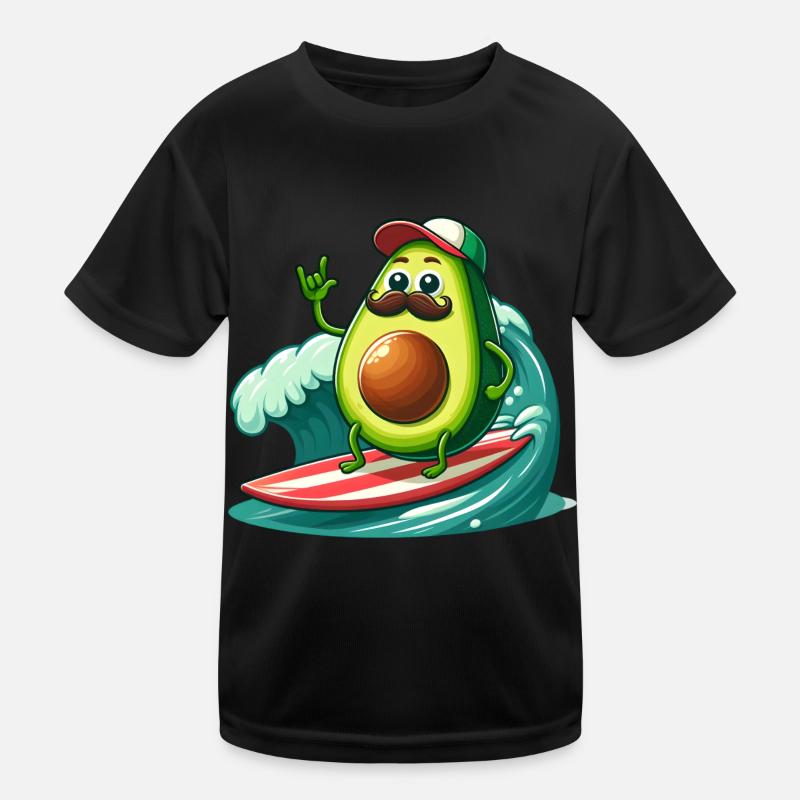 Surfing avocado with mustache Kids Functional T-Shirt
