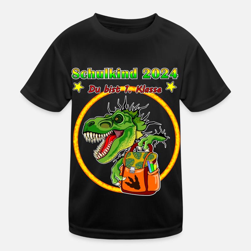 Schulkind Einschulung 2024 TRex - Kinder Funktions-T-Shirt - Schwarz