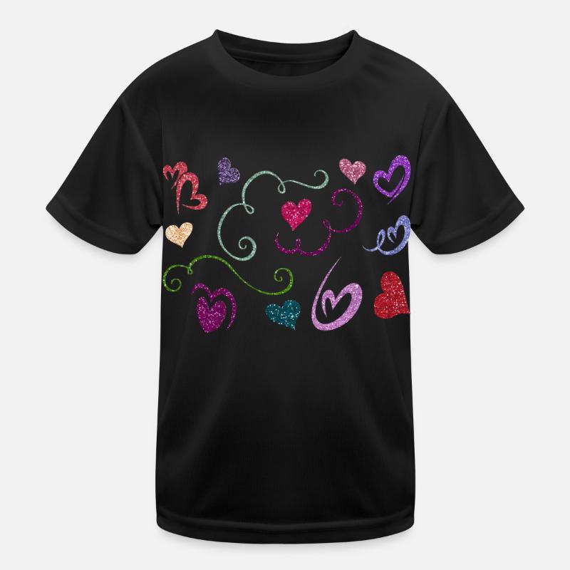 Glitter Heart Design - Kids Functional T-Shirt - black