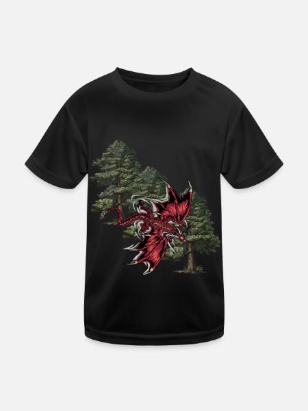 Fabeltier Drache Fabel Drachen Märchenfigur Dino - Kinder Funktions-T-Shirt - Schwarz - Vorne