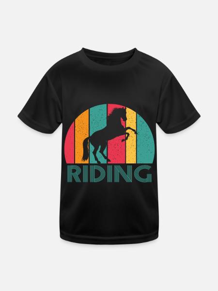 Pferde Reiter Retro Vintage Design - Kinder Funktions-T-Shirt - Schwarz - Vorne