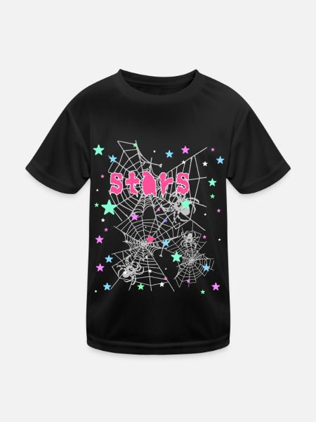 Stars, Spider, Graffiti, Spider Web, Star - Kids Functional T-Shirt - black - Front