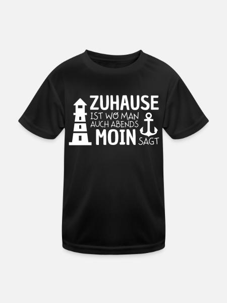 Zuhause Moin Norddeutsch Leuchtturm Meer Küste - Kinder Funktions-T-Shirt - Schwarz - Vorne