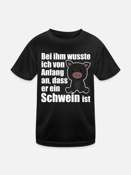 Schwarzes Schwein mit lustigem Spruch Hausschwein - Kinder Funktions-T-Shirt - Schwarz - Vorne