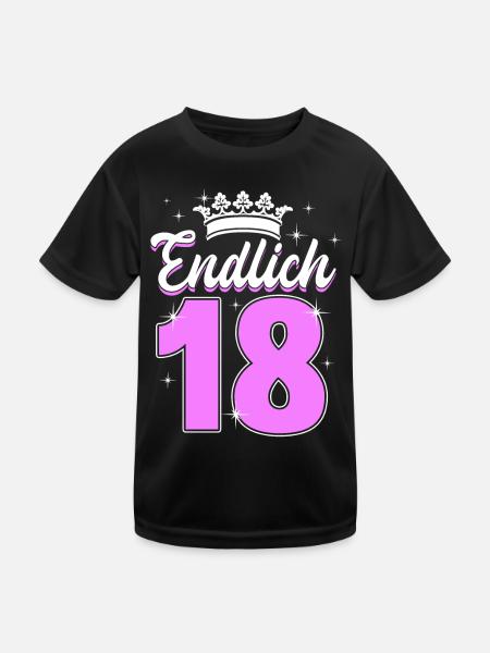 Endlich 18 - Kinder Funktions-T-Shirt - Schwarz - Vorne