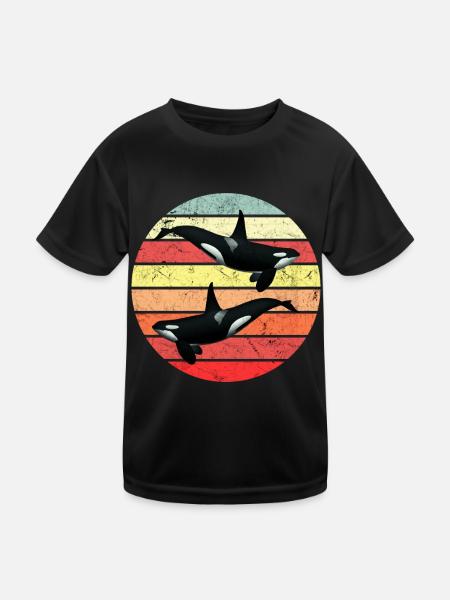 Orca - Retro - Kinder Funktions-T-Shirt - Schwarz - Vorne