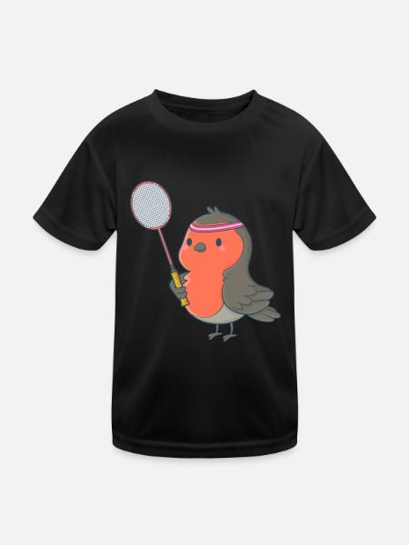 Badminton and badminton player bird - Kids Functional T-Shirt - black - Front