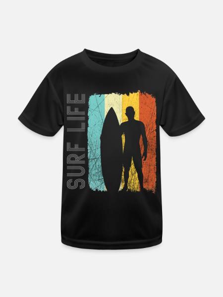 Surfer im Retro-Look - Kinder Funktions-T-Shirt - Schwarz - Vorne