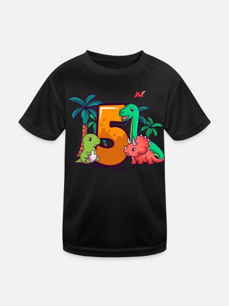 5. Geburtstag Trex Triceratops Dinosaurier 5 Jahre - Kinder Funktions-T-Shirt - Schwarz - Vorne