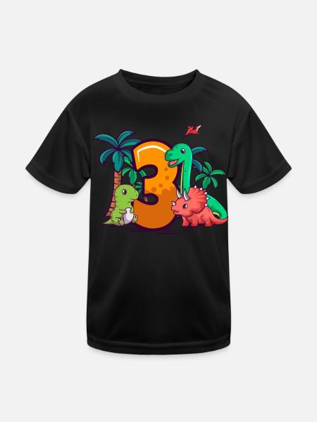 3. Geburtstag Trex Triceratops Dinosaurier 3 Jahre - Kinder Funktions-T-Shirt - Schwarz - Vorne