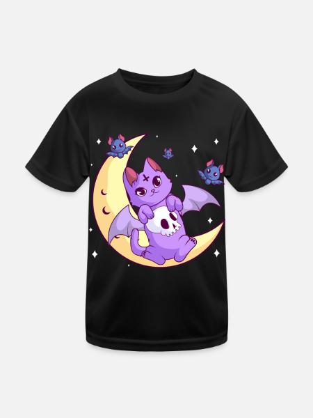 Kawaii Pastel Goth Moon Gothic Cat Halloween - Kids Functional T-Shirt - black - Front