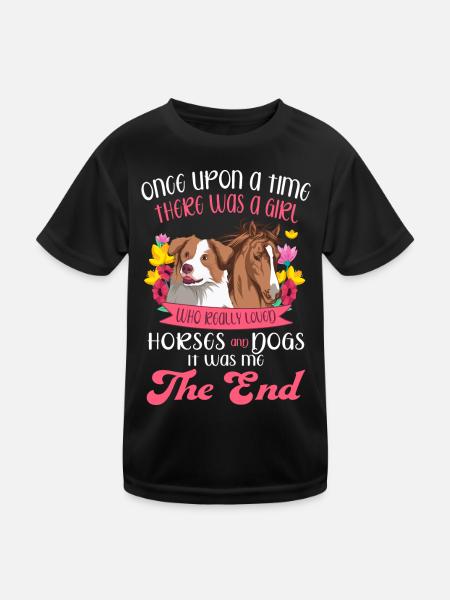Mädchen Das Pferde Und Hunde Liebt Hund Pferd Pony - Kinder Funktions-T-Shirt - Schwarz - Vorne