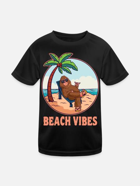 Beach Vibes Bigfoot Summer Holidays Sasquatch - Kids Functional T-Shirt - black - Front