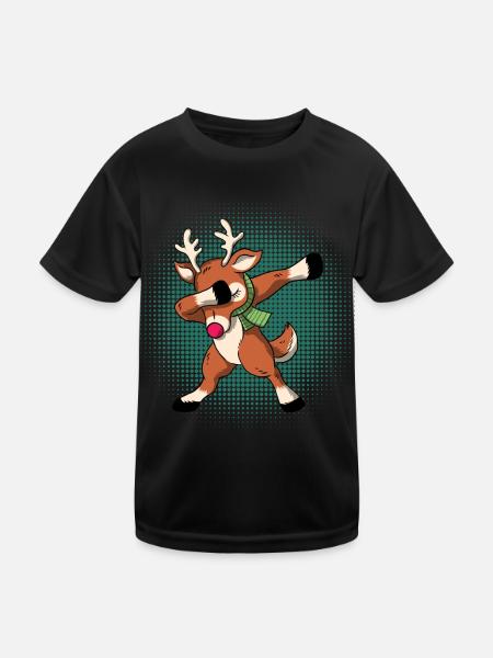 Dabbing Reindeer Christmas Sleeping Shirt Gift - Kids Functional T-Shirt - black - Front