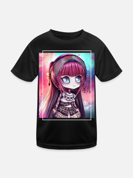 Kawaii Chibi Girl Anime Artwork Gift - Kids Functional T-Shirt - black - Front
