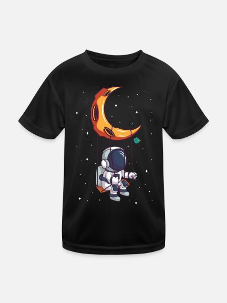 Astronaut rocks astronomer alien on the moon - Kids Functional T-Shirt - black - Front