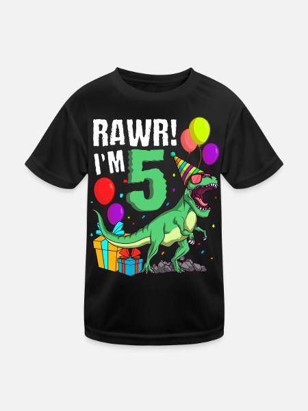 5. Geburtstag Ich Bin 5 Jahre T-Rex Dinosaurier - Kinder Funktions-T-Shirt - Schwarz - Vorne