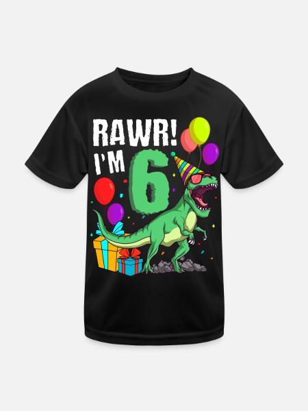 6ème anniversaire J’ai 6 ans Dinosaure T-Rex - T-shirt sport Enfant - noir - Devant