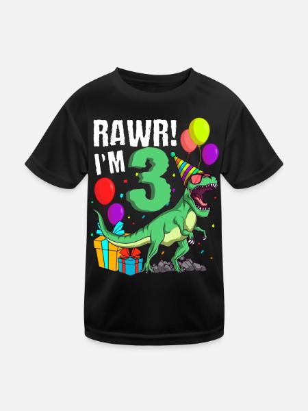 3rd birthday I am 3 years T-Rex dinosaur - Kids Functional T-Shirt - black - Front