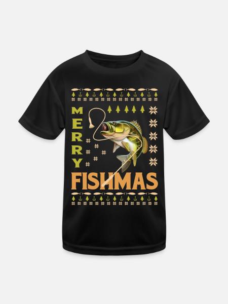 Fishing Ugly Christmas - Kinder Funktions-T-Shirt - Schwarz - Vorne