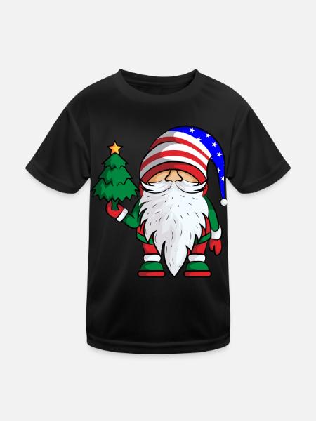 Santa Claus Gnome USA Flag Merry Christmas - Kids Functional T-Shirt - black - Front