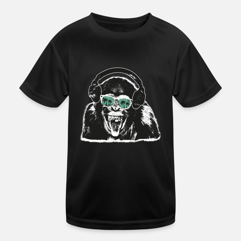 Affe Kopfhörer DJ Sonnenbrille Palmen Reflektion Kinder Funktions-T-Shirt