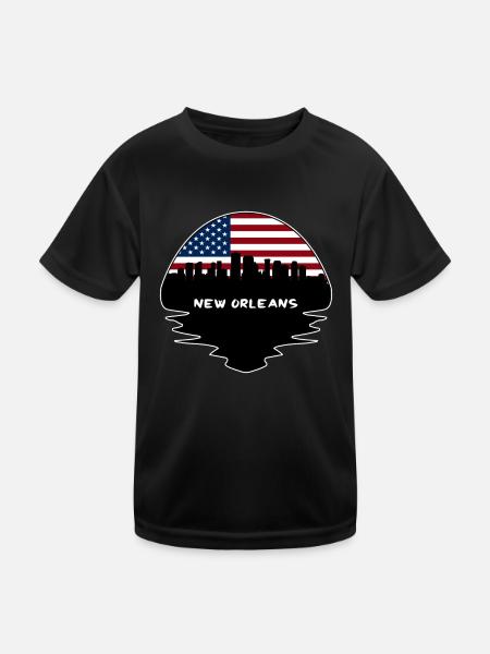 New Orleans Louisiana Usa Flagge Skyline Silhouette - Kinder Funktions-T-Shirt - Schwarz - Vorne