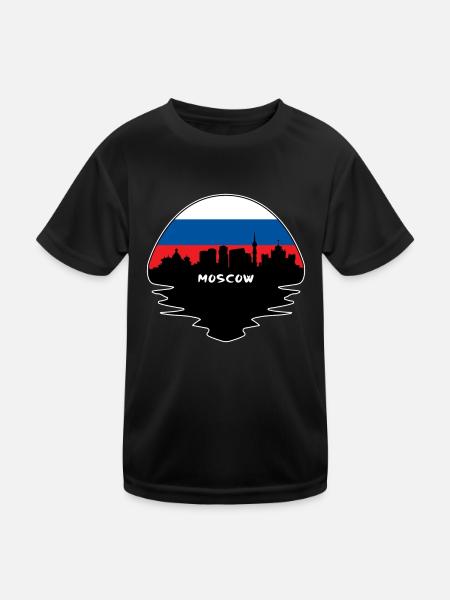 Moskau Russland Flagge Skyline Silhouette Reisen - Kinder Funktions-T-Shirt - Schwarz - Vorne