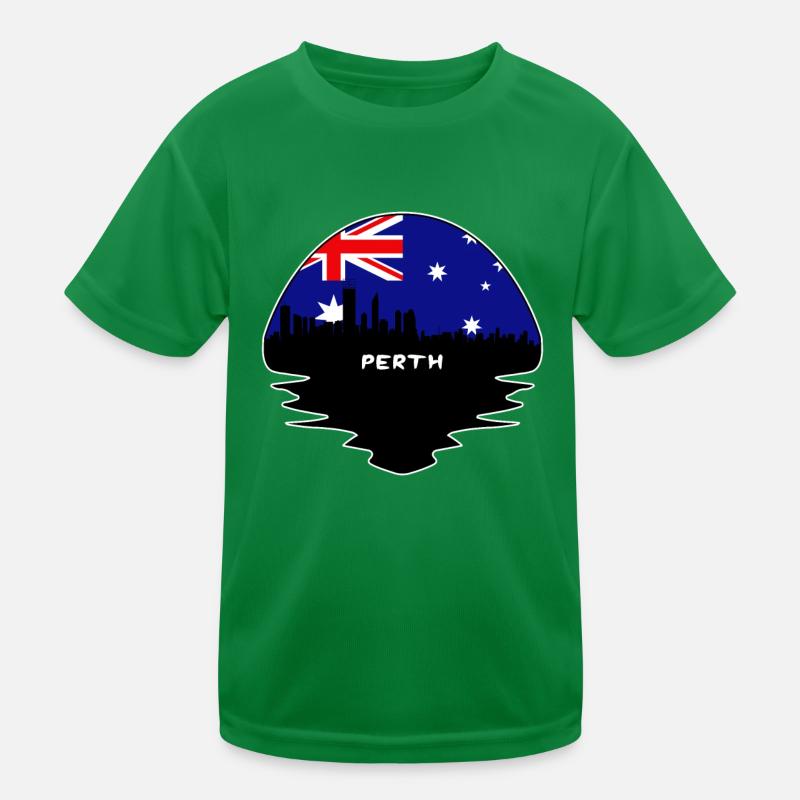 Perth Australia Flag Skyline Silhouette Travel Kids Functional T-Shirt