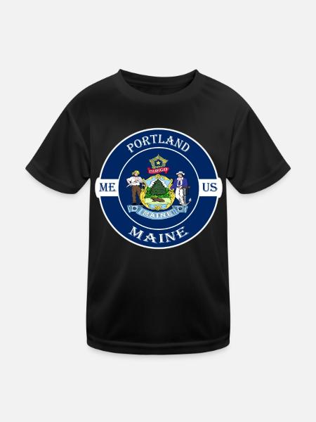Portland Maine Flag USA Travel Souvenir Badge - Kids Functional T-Shirt - black - Front