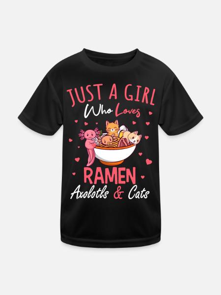 Nur Ein Mädchen Das Ramen Axolotl Katzen Liebt - Kinder Funktions-T-Shirt - Schwarz - Vorne