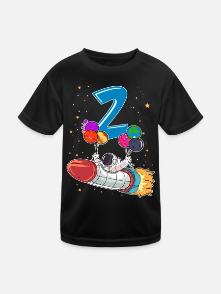 Astronaut 1 Jahr Alt Weltraum Rakete 2. Geburtstag - Kinder Funktions-T-Shirt - Schwarz - Vorne