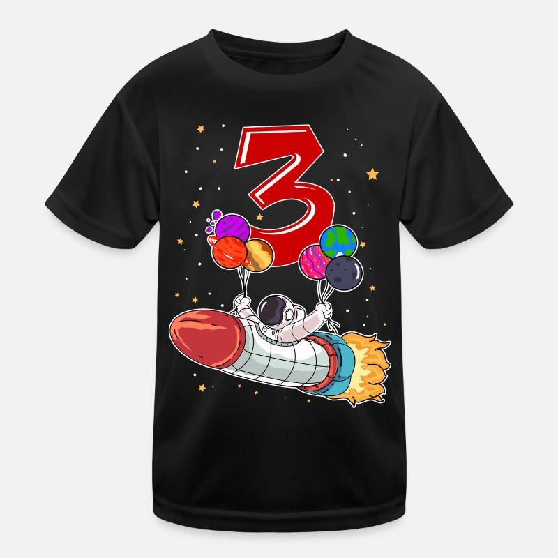 Astronaut 3 Years Space Rocket 3rd Birthday Kids Functional T-Shirt