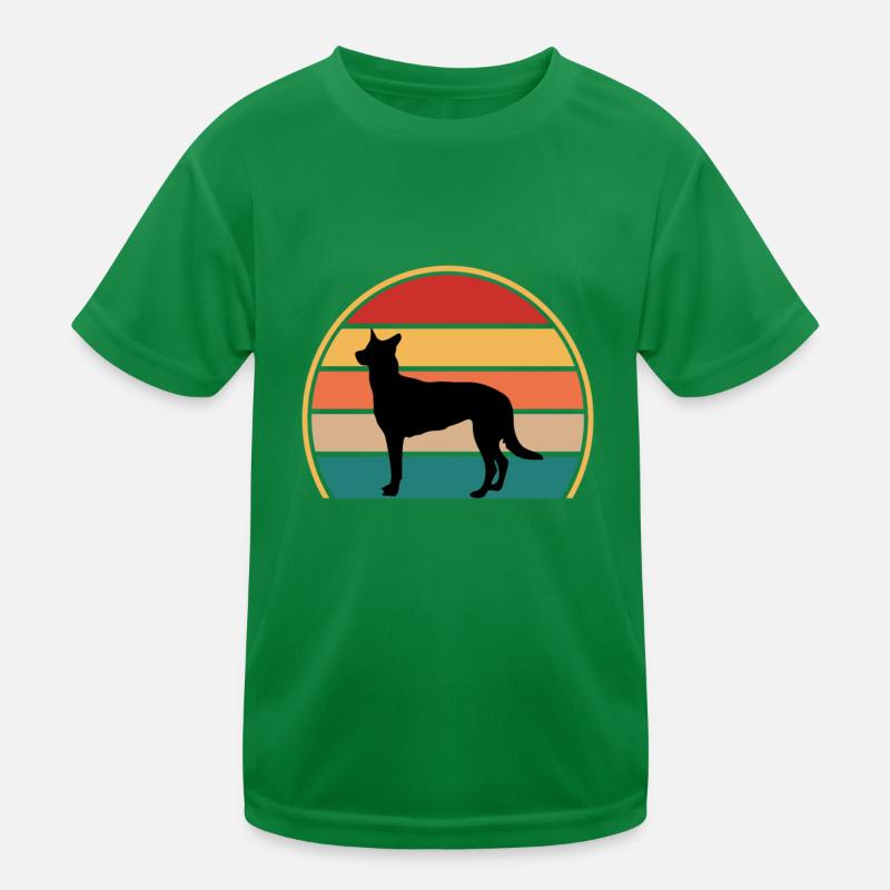 Belgischer Schäferhund Malinois Hund Silhouette Retro Kinder Funktions-T-Shirt