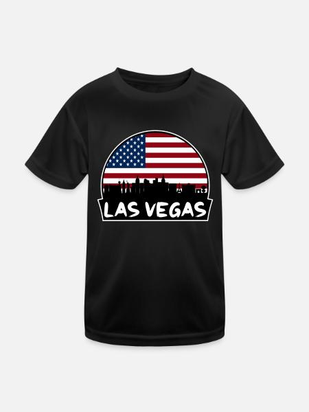Las Vegas, Nevada, USA, Flagge, Skyline, Silhouette, Trave - Kinder Funktions-T-Shirt - Schwarz - Vorne