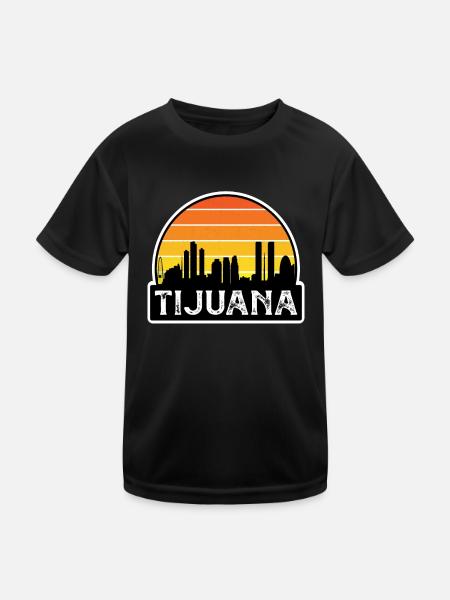 Tijuana Mexico Flag Skyline Travel Souvenir - Kids Functional T-Shirt - black - Front