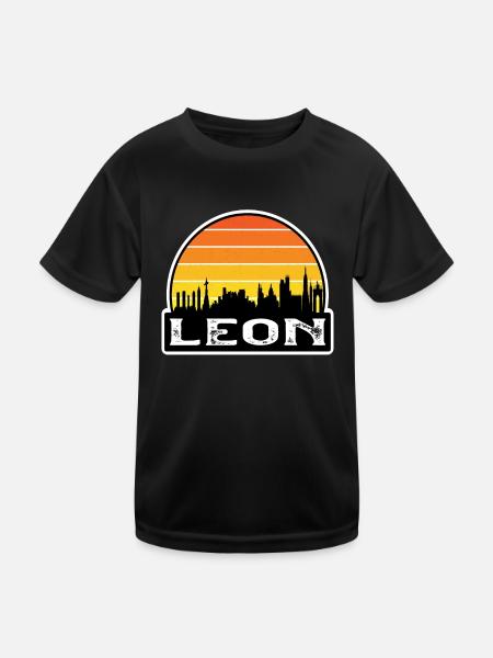 Leon Mexiko Flagge Skyline Reise-Souvenir - Kinder Funktions-T-Shirt - Schwarz - Vorne