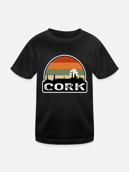 Cork Ireland Flag Skyline Travel Souvenir - Kids Functional T-Shirt - black - Front