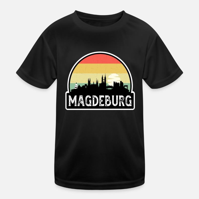Magdeburg Germany Flag Skyline Travel Souvenir Kids Functional T-Shirt