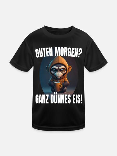 Guten Morgen? Ganz dünnes Eis! Morgenmuffel Affe - Kinder Funktions-T-Shirt - Schwarz - Vorne