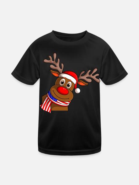 Cute Reindeer USA Scarf Merry Christmas - Kids Functional T-Shirt - black - Front