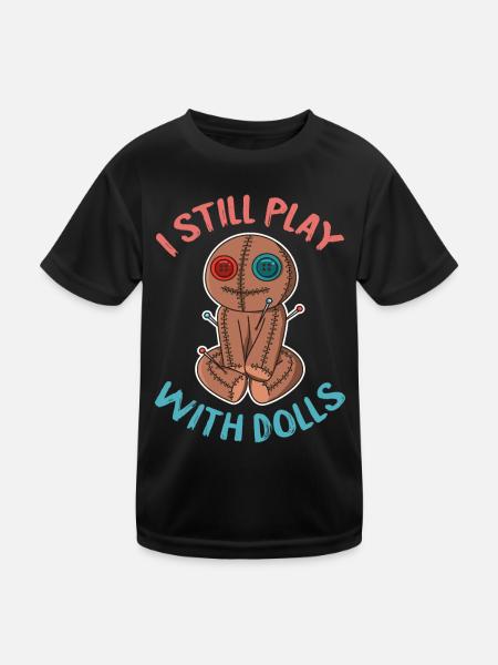 Kawaii Pastel Goth I Still Play With Dolls Voodoo - Kinder Funktions-T-Shirt - Schwarz - Vorne