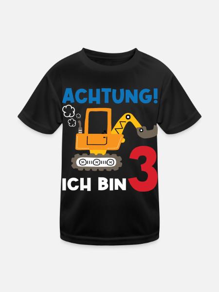 Achtung Ich bin Drei - Kinder Funktions-T-Shirt - Schwarz - Vorne