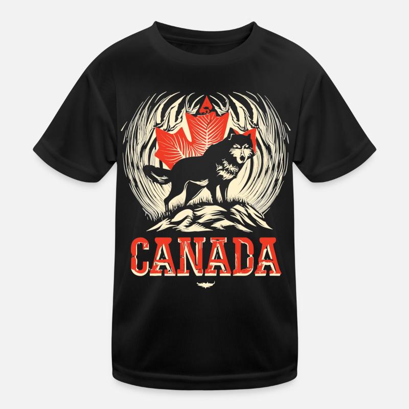 Maple Leaf and Wolf Wilderness of Canada Kids Functional T-Shirt