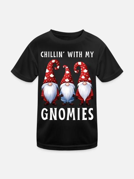 Chillin With My Gnomies Gnome Christmas Gift - Kids Functional T-Shirt - black - Front