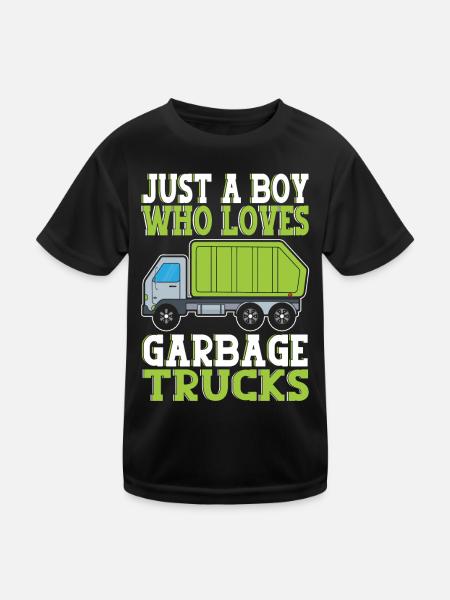 Just A Boy Who Loves Garbage Trucks - Kinder Funktions-T-Shirt - Schwarz - Vorne