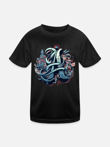 street art, graffiti, - Kids Functional T-Shirt - black - Front