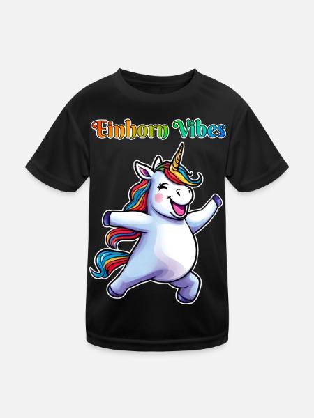 Tanzendes Einhorn Vibes - Kinder Funktions-T-Shirt - Schwarz - Vorne